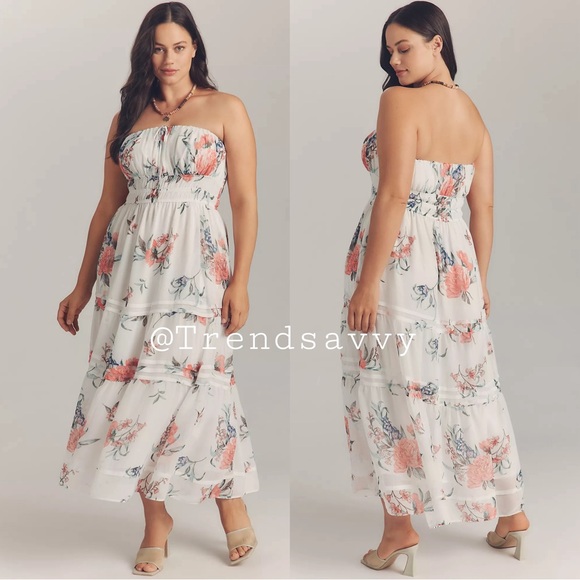Anthropologie Dresses & Skirts - Anthropologie Somerset Strapless Chiffon Midi Dress Ivory Floral Size Large NWT
